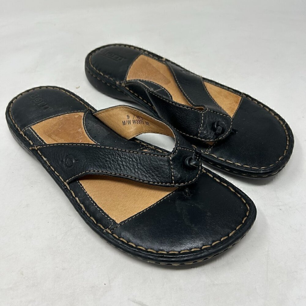 Born Black Leather Flip Flop Sandals US 9 EUR 40.5